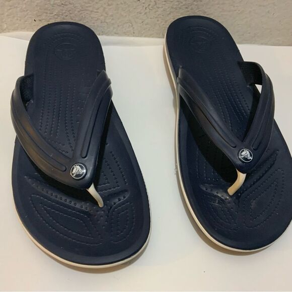 Crocs Crocband Thong Flip Flops Mens 12 Navy Blue Slip On Sandals - Picture 1 of 12